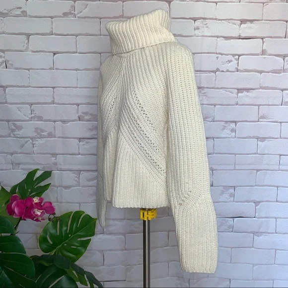 RAG & BONE CeCe Funnel Neck 100% Wool Pullover Ivory Beige Cream M $549 - Picture 7 of 13